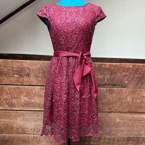 Suzy Chin Sequined Maroon Skater Party Dress